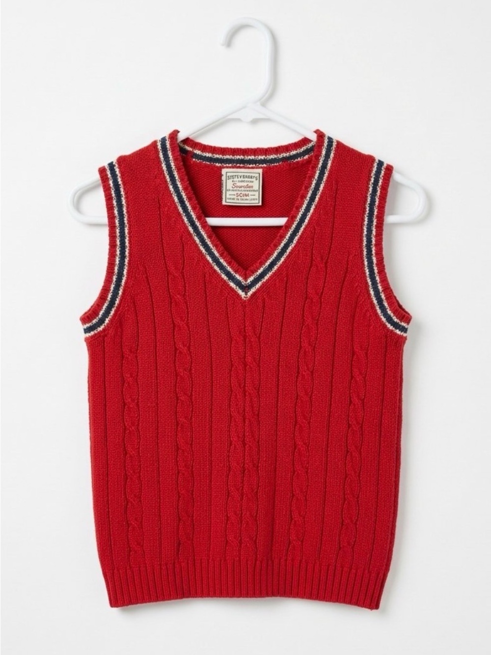 Kids Vintage Steve & Barry’s Red Cable-Knit V-Neck Sweater Vest, Boys 5/6